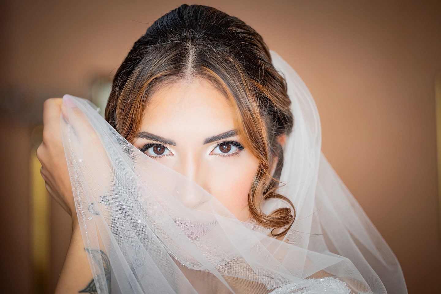 Ritratto la sposa velo sul viso